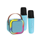 Blue Mini Karaoke Speaker with 2 Wireless Mics - Laser