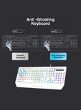 White RGB Wired Gaming Keyboard Full Size with Muti Media Keys - By Laser