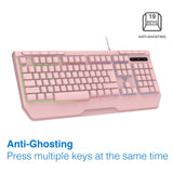 Pink RGB Wired Gaming Keyboard with Anti-Ghosting - By Laser