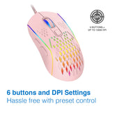 Laser Wired Gaming RGB Mouse Pink 12800 DPI - By Laser