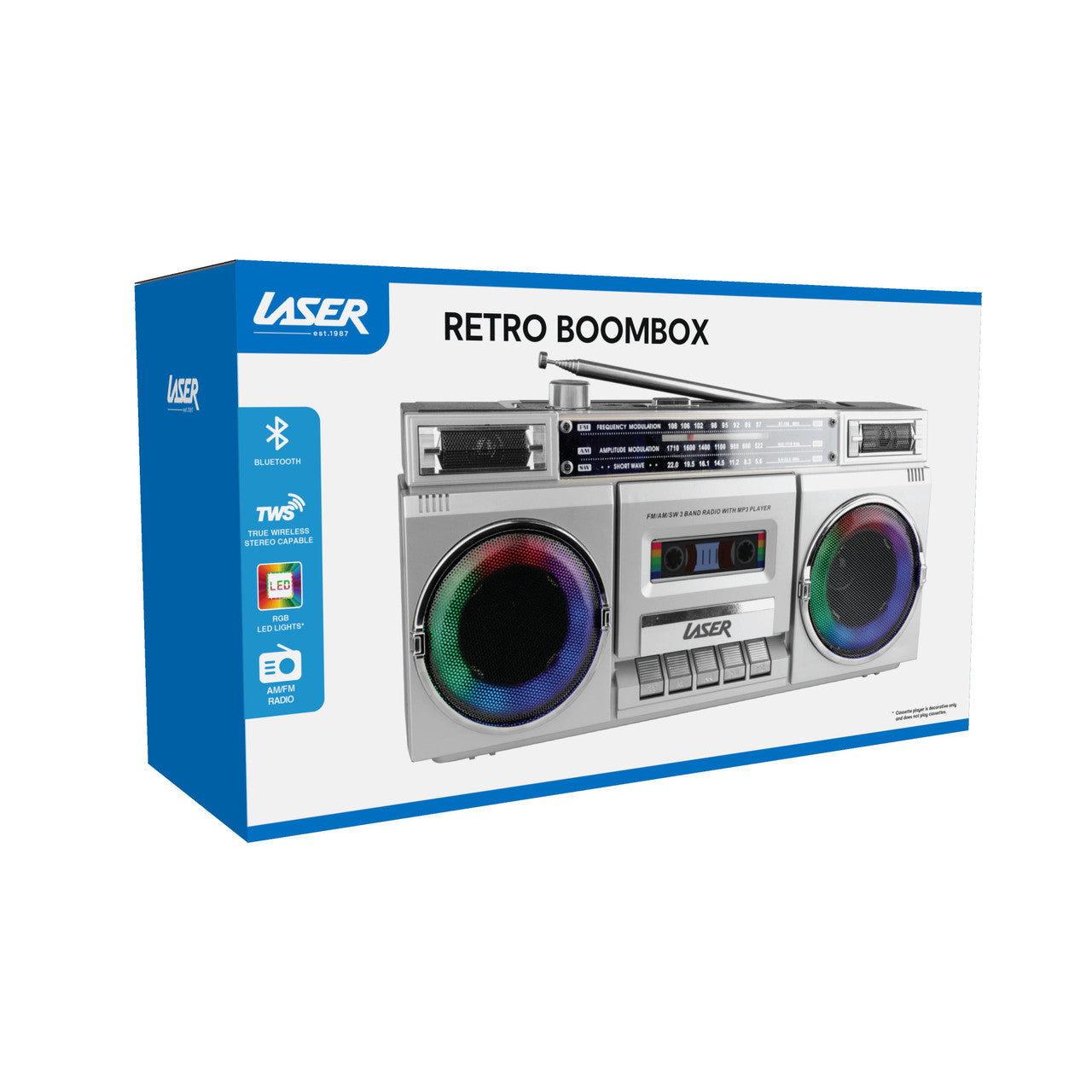 80s Party Bluetooth BoomBox Sliver - By Laser