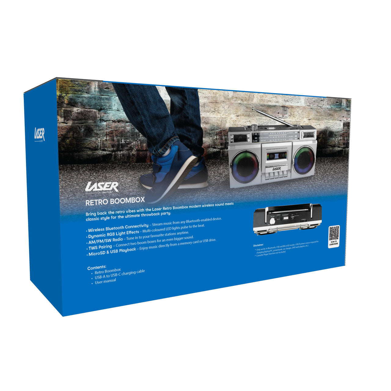 80s Party Bluetooth BoomBox Sliver - By Laser