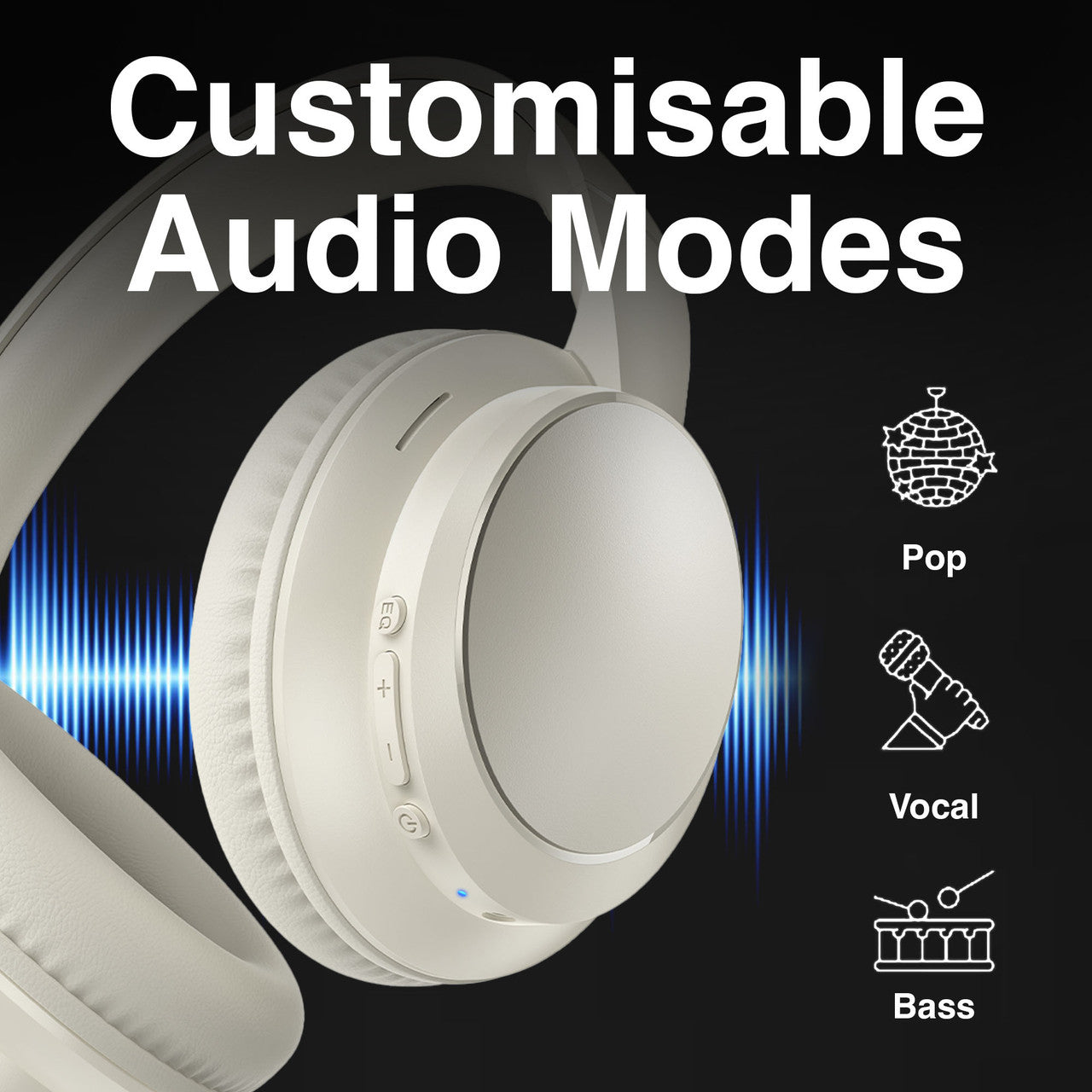 Bluetooth EQ Headphones Beige - By Laser