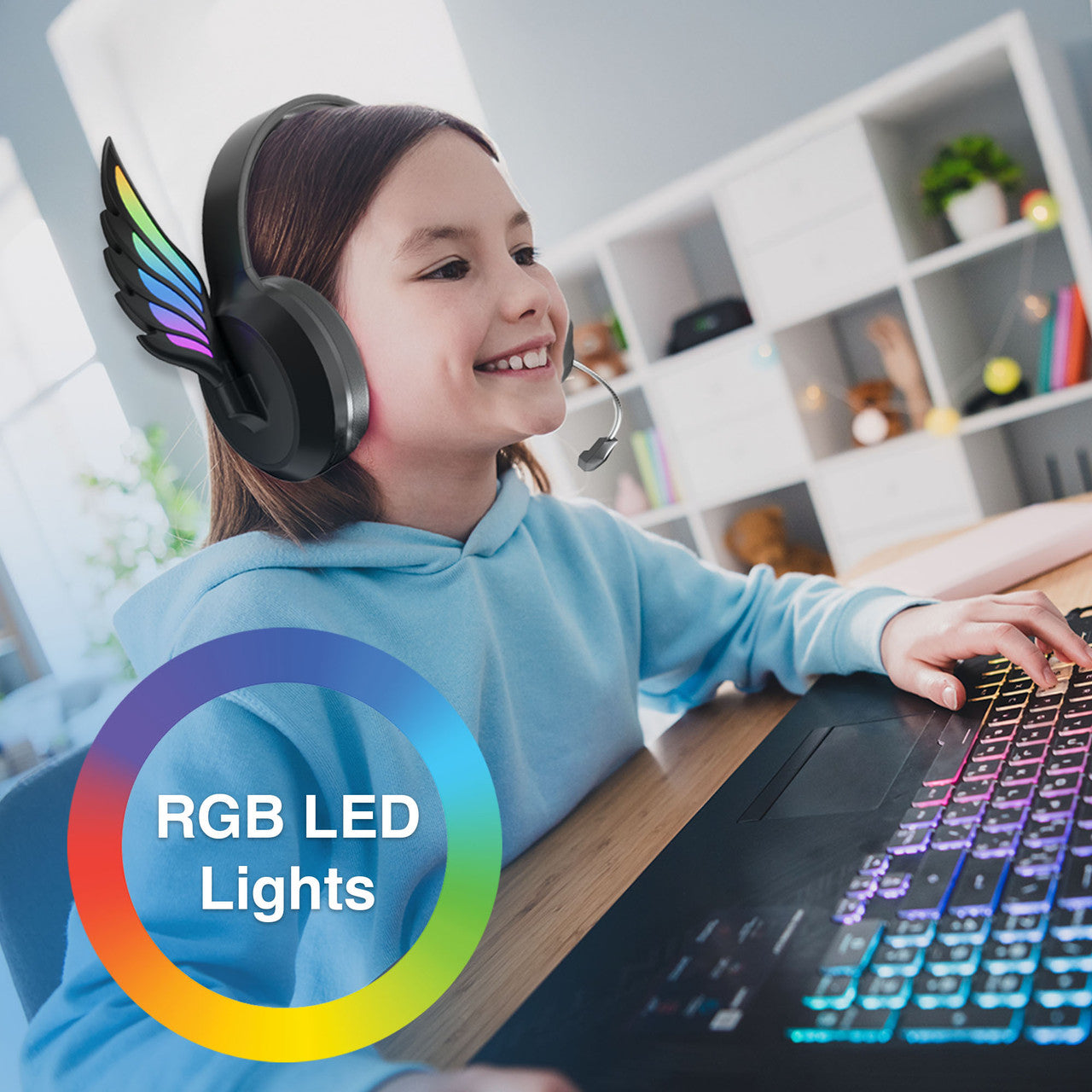 Kids Angel Wings Headphones with Mic Black by Laser