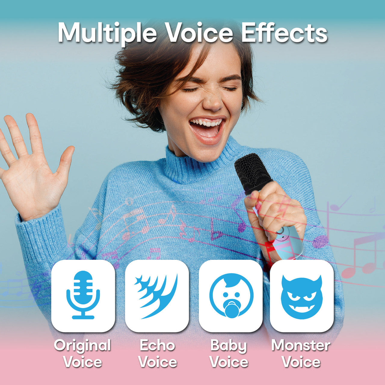 Blue Mini Karaoke Speaker with 2 Wireless Mics - Laser