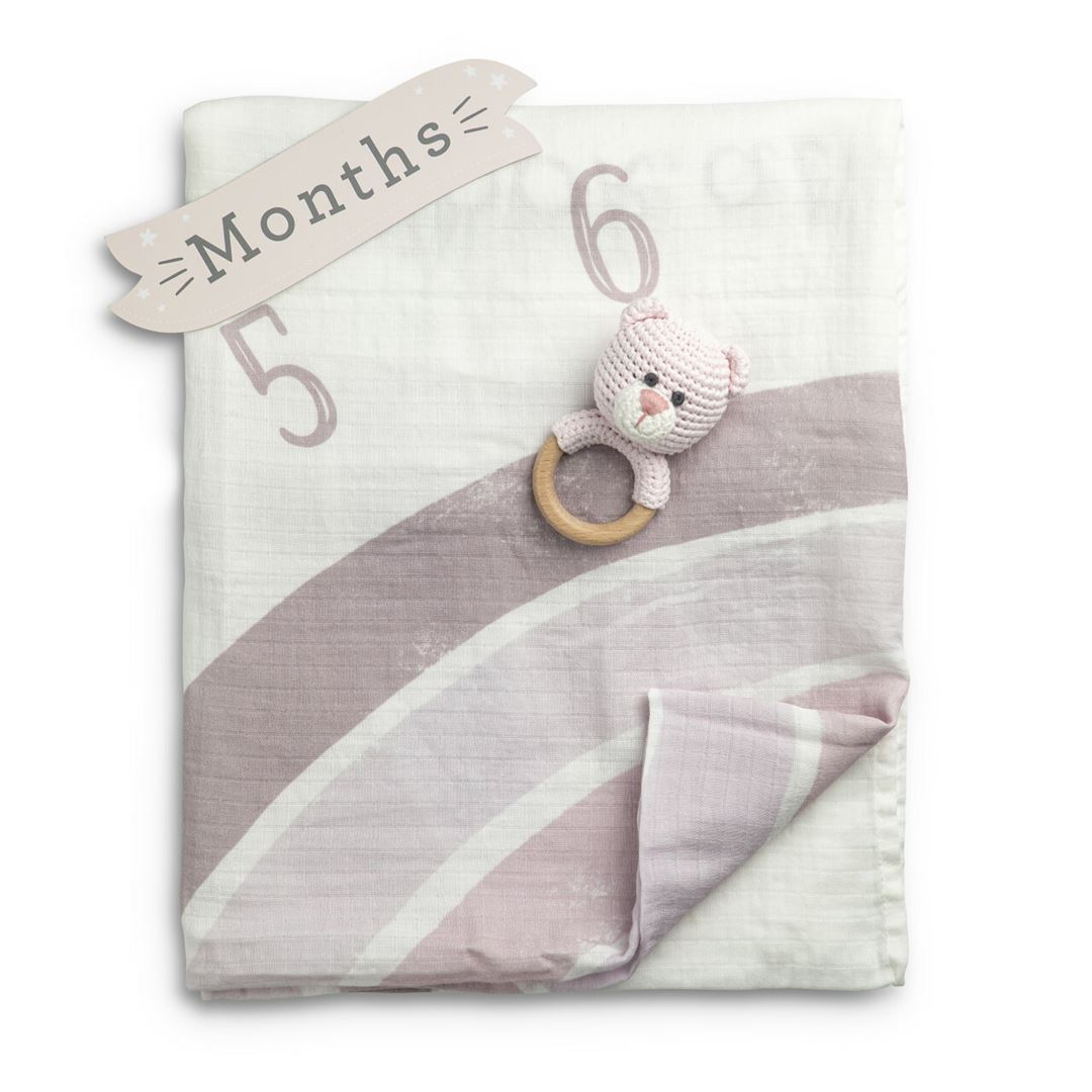 Baby Welcome to the World Milestone Swaddle & Toy Bundle - Pink by Demdaco