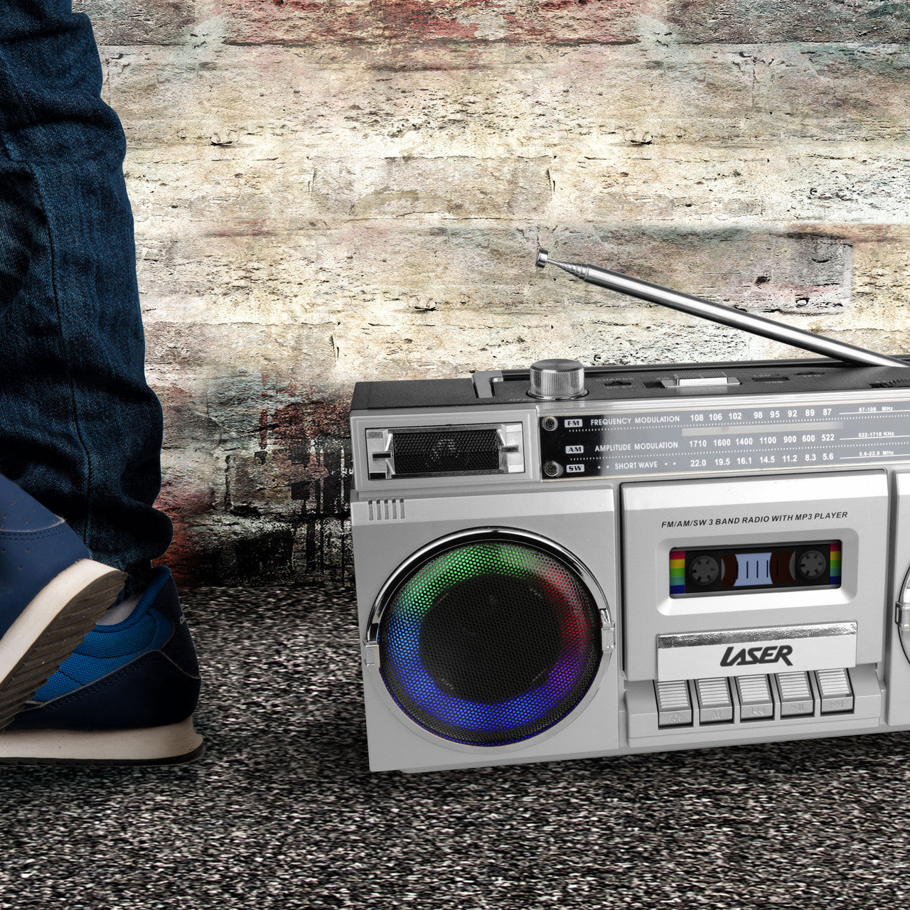 80s Party Bluetooth BoomBox Sliver - By Laser