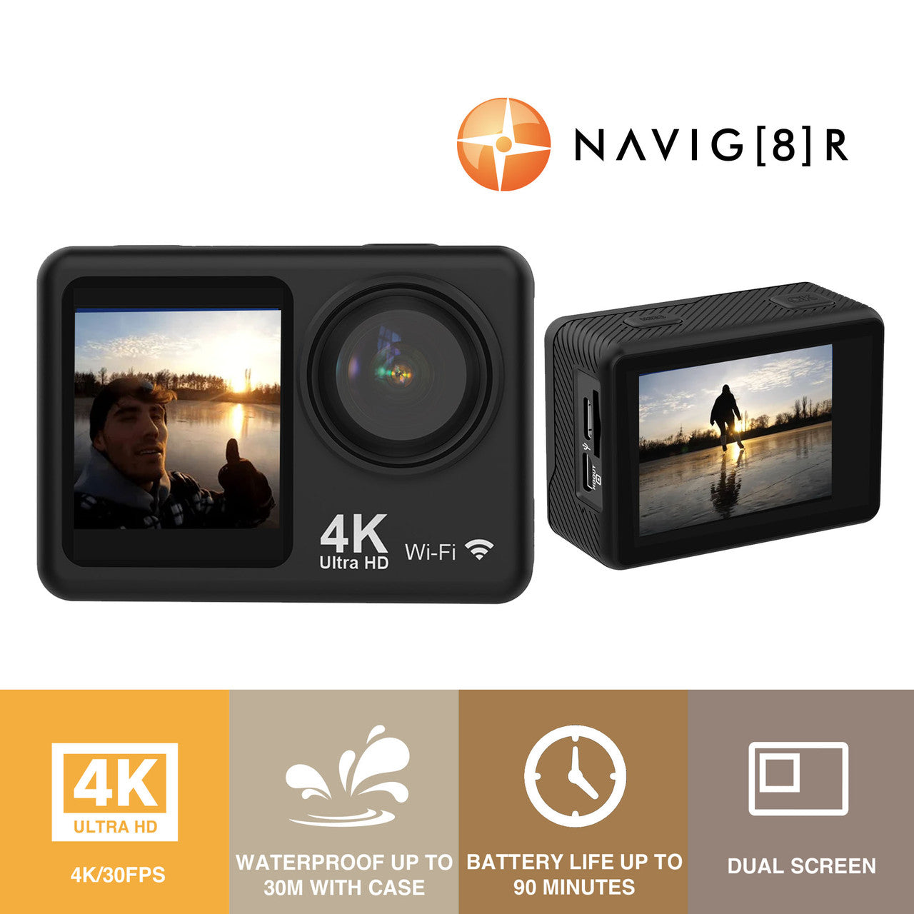 Navig8r Trek 4K Dual Screen Action Camera