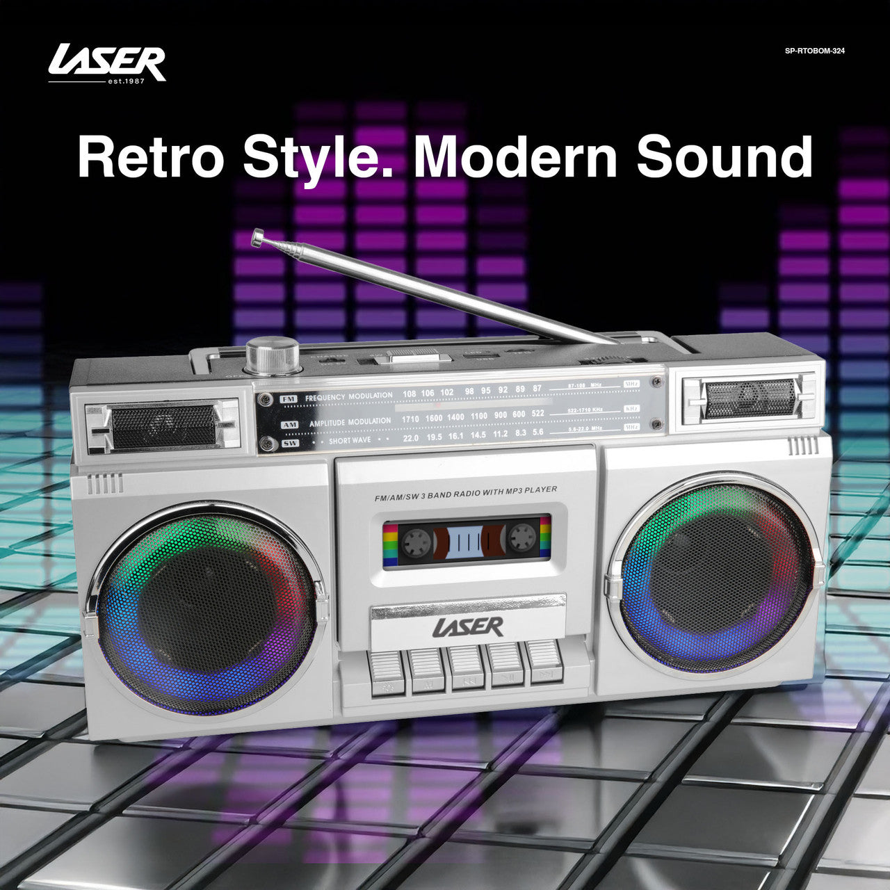 80s Party Bluetooth BoomBox Sliver - By Laser