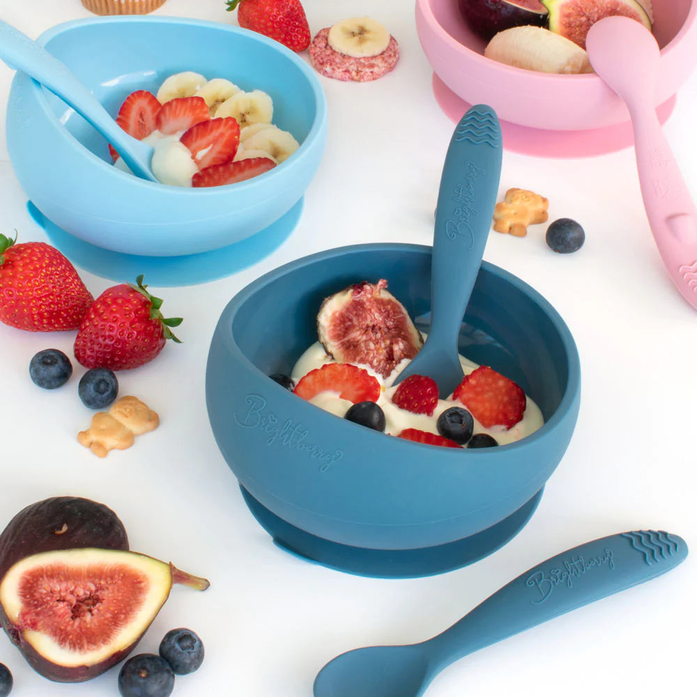 Sage Silicone Suction Bowl Set with Two Spoons - By Bright Berry