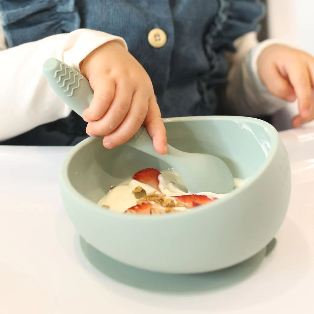 Sage Silicone Suction Bowl Set with Two Spoons - By Bright Berry