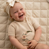Embroidered Organic Knit Romper - By Kute Cuddles