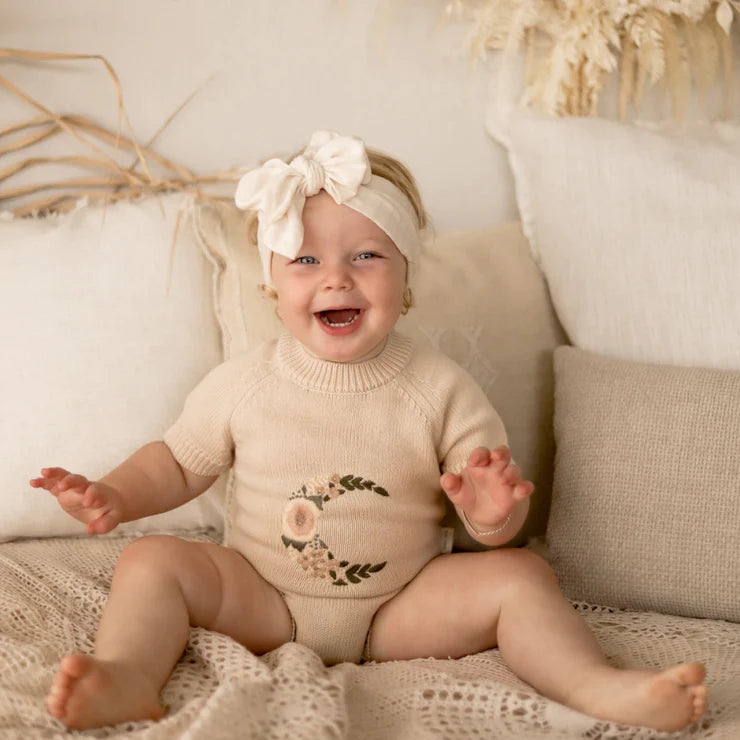 Embroidered Organic Knit Romper - By Kute Cuddles