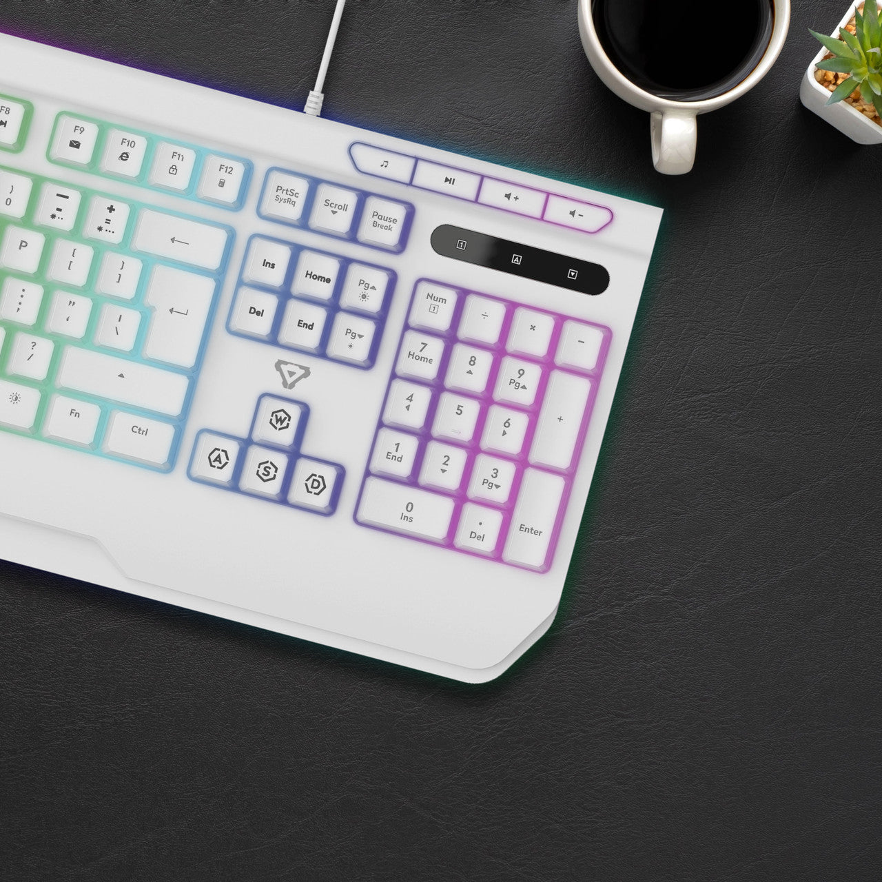 White RGB Wired Gaming Keyboard Full Size with Muti Media Keys - By Laser