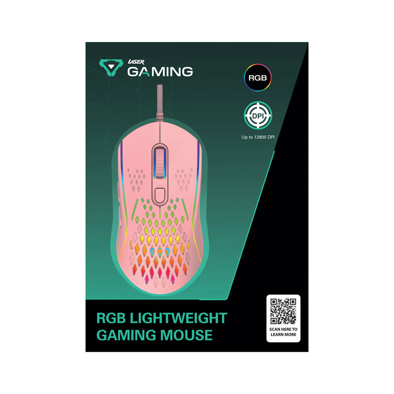 Laser Wired Gaming RGB Mouse Pink 12800 DPI - By Laser