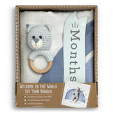 Baby Welcome to the World Milestone Swaddle & Toy Bundle - Blue by Demdaco
