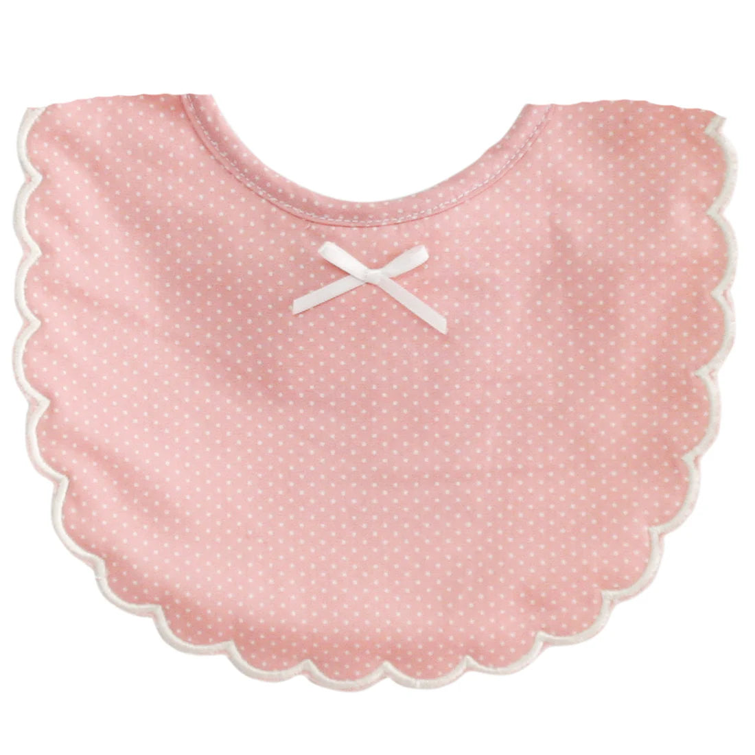 Scallop Edge Bib Pink with Ivory Polka Dot Bib - By Alimrose
