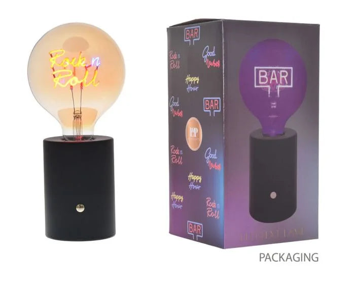 LED Text Oversize Lightbulb Style Lamp Rock N Roll
