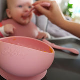 Pink Silicone Suction Bowl Set with Two Spoons - By Bright Berry